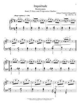 page one of Inquietude, Op. 100, No. 18 (Piano Solo)