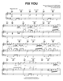 page one of Fix You (Piano, Vocal & Guitar Chords (Right-Hand Melody))