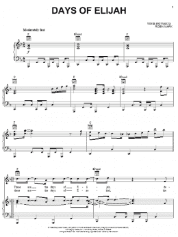 page one of Days Of Elijah (Piano, Vocal & Guitar Chords (Right-Hand Melody))