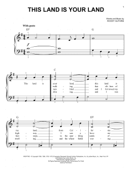 page one of This Land Is Your Land (Very Easy Piano)