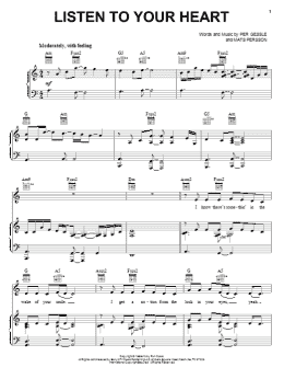 page one of Listen To Your Heart (Piano, Vocal & Guitar Chords (Right-Hand Melody))