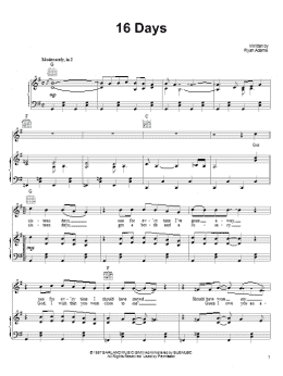 page one of 16 Days (Piano, Vocal & Guitar Chords (Right-Hand Melody))