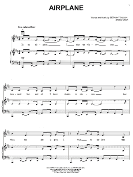 page one of Airplane (Piano, Vocal & Guitar Chords (Right-Hand Melody))