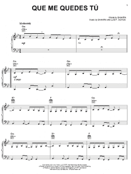 page one of Que Me Quedes Tu (Piano, Vocal & Guitar Chords (Right-Hand Melody))