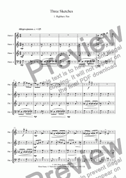 page one of Three Sketches for Horn Quartet