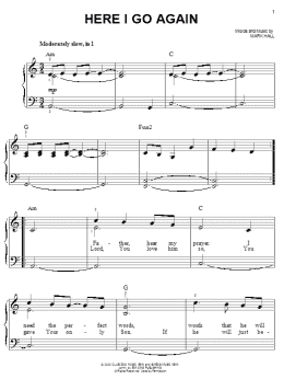 page one of Here I Go Again (Easy Piano)