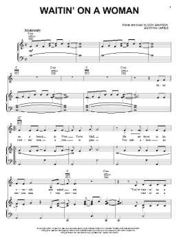 page one of Waitin' On A Woman (Piano, Vocal & Guitar Chords (Right-Hand Melody))