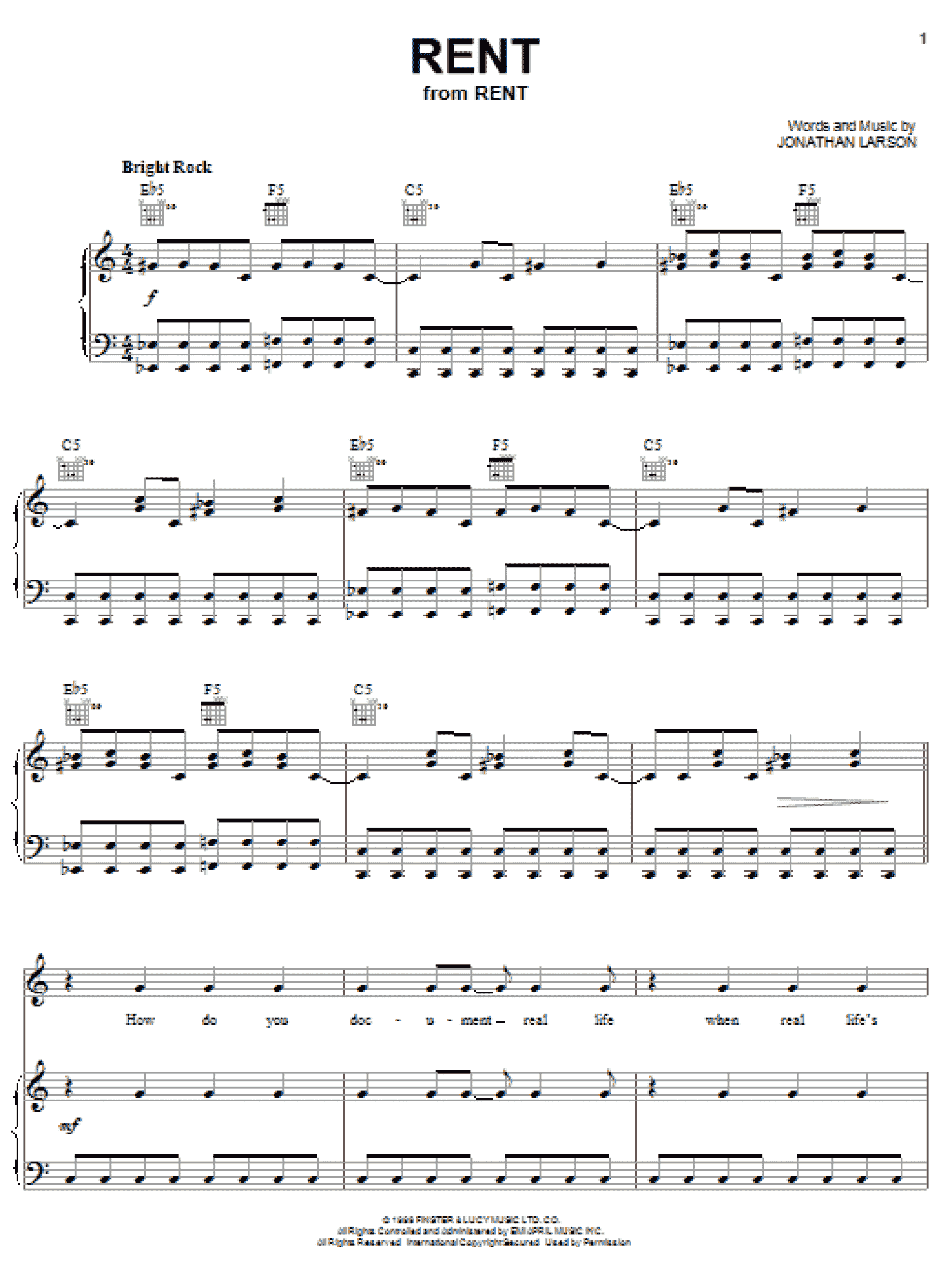 Rent (Piano, Vocal & Guitar Chords (Right-Hand Melody))