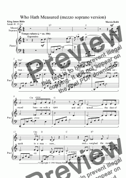 page one of Who Hath Measured (mezzo soprano version)