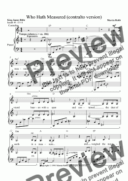 page one of Who Hath Measured (contralto version)