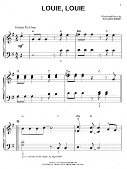 page one of Louie, Louie (Big Note Piano)