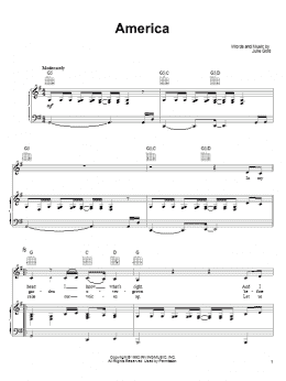 page one of America (1992) (Piano, Vocal & Guitar Chords (Right-Hand Melody))