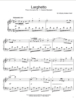 page one of Piano Concerto No.11 (2nd Movement) (Easy Piano)
