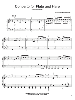 page one of Andantino (from Concerto for Flute and Harp, K299) (Easy Piano)