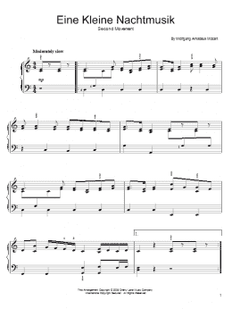page one of Eine Kleine Nachtmusik ("Romance"), Second Movement (Easy Piano)