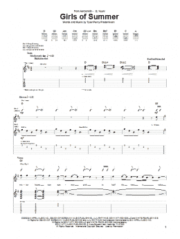 page one of Girls Of Summer (Guitar Tab)