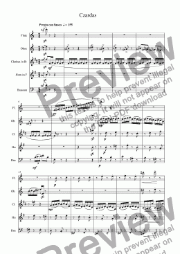 page one of Czardas for Wind Quintet