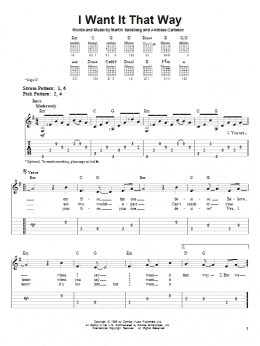 page one of I Want It That Way (Easy Guitar Tab)