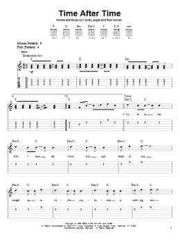 page one of Time After Time (Easy Guitar Tab)