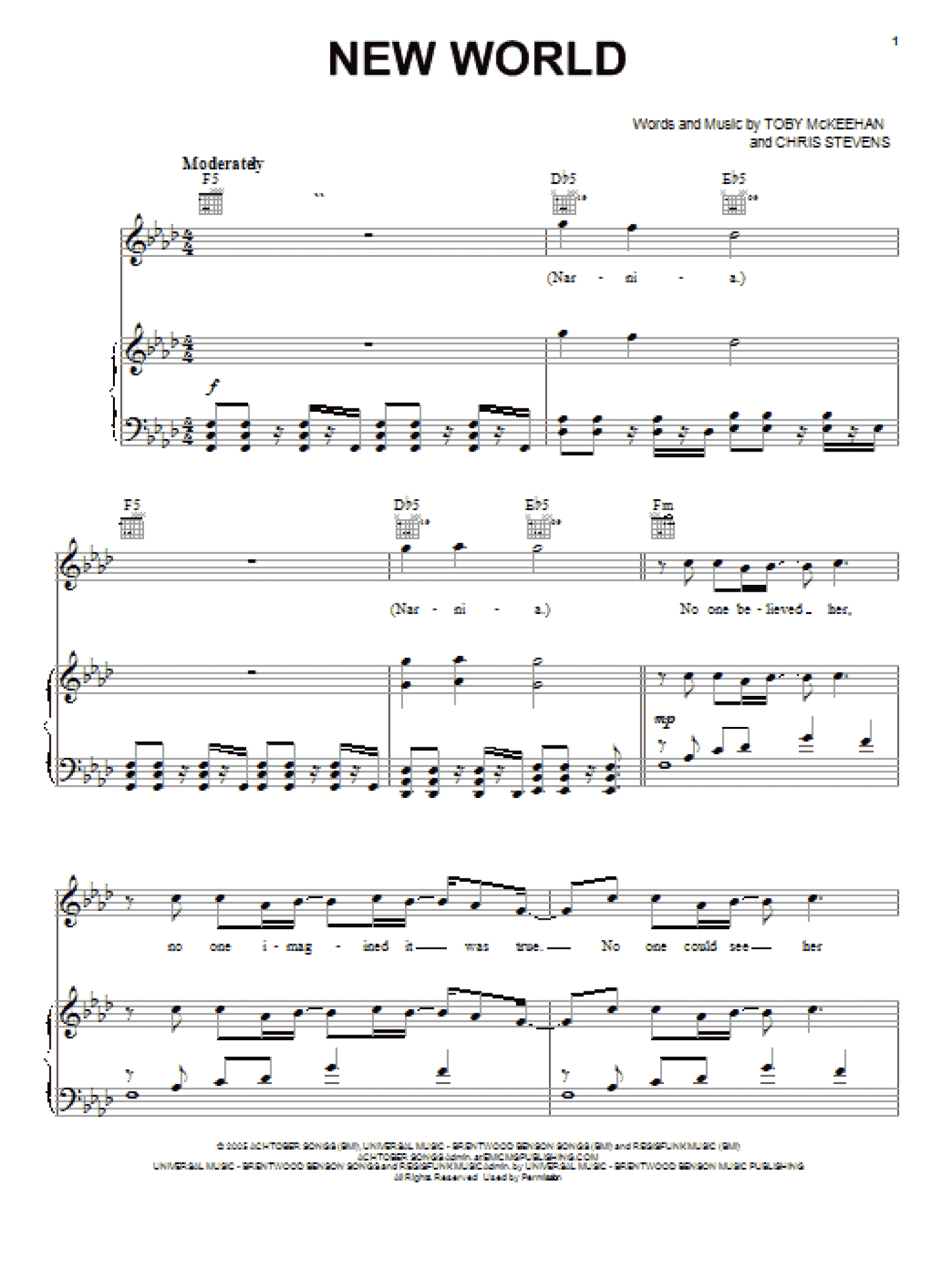 New World (Piano, Vocal & Guitar Chords (Right-Hand Melody))