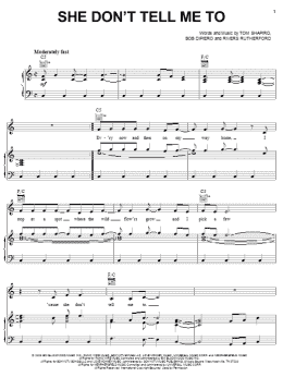 page one of She Don't Tell Me To (Piano, Vocal & Guitar Chords (Right-Hand Melody))