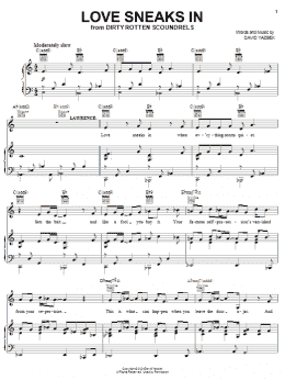 page one of Love Sneaks In (from Dirty Rotten Scoundrels) (Piano, Vocal & Guitar Chords (Right-Hand Melody))