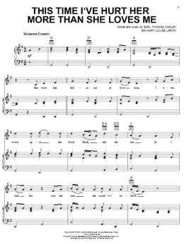 page one of This Time I've Hurt Her More Than She Loves Me (Piano, Vocal & Guitar Chords (Right-Hand Melody))