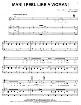page one of Man! I Feel Like A Woman! (Piano, Vocal & Guitar Chords (Right-Hand Melody))