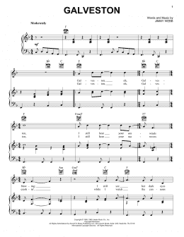 page one of Galveston (Piano, Vocal & Guitar Chords (Right-Hand Melody))