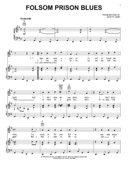 page one of Folsom Prison Blues (Piano, Vocal & Guitar Chords (Right-Hand Melody))