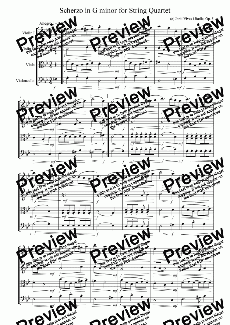 page one of Scherzo in G minor for String Quartet, Op. 5
