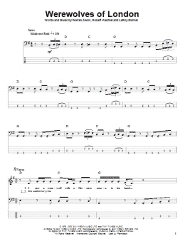 page one of Werewolves Of London (Bass Guitar Tab)
