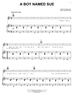 page one of A Boy Named Sue (Piano, Vocal & Guitar Chords (Right-Hand Melody))