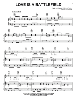page one of Love Is A Battlefield (Piano, Vocal & Guitar Chords (Right-Hand Melody))