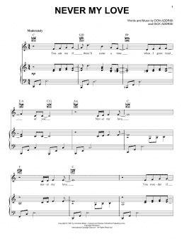 page one of Never My Love (Piano, Vocal & Guitar Chords (Right-Hand Melody))
