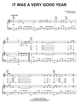 page one of It Was A Very Good Year (Piano, Vocal & Guitar Chords (Right-Hand Melody))