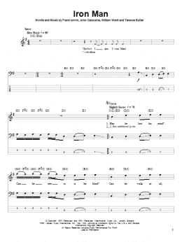 page one of Iron Man (Bass Guitar Tab)