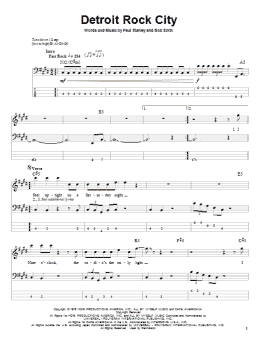 page one of Detroit Rock City (Bass Guitar Tab)