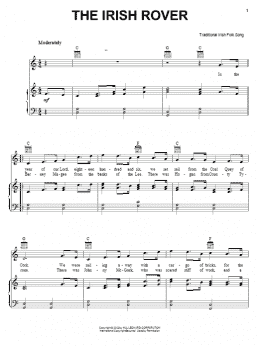 page one of The Irish Rover (Piano, Vocal & Guitar Chords (Right-Hand Melody))