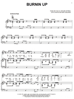 page one of Burnin Up (Piano, Vocal & Guitar Chords (Right-Hand Melody))