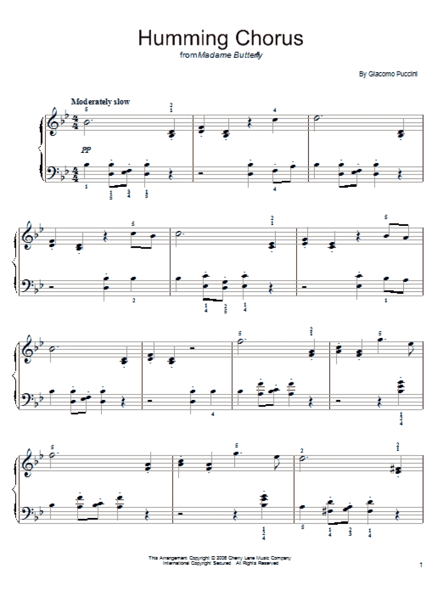Humming Chorus (Butterfly) (Easy Piano)