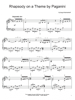 page one of Rhapsody On A Theme Of Paganini, Variation XVIII (Easy Piano)