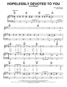 page one of Hopelessly Devoted To You (from Grease) (Piano, Vocal & Guitar Chords (Right-Hand Melody))