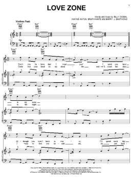 page one of Love Zone (Piano, Vocal & Guitar Chords (Right-Hand Melody))