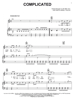 page one of Complicated (Piano, Vocal & Guitar Chords (Right-Hand Melody))