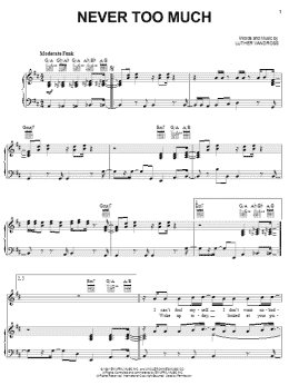 page one of Never Too Much (Piano, Vocal & Guitar Chords (Right-Hand Melody))