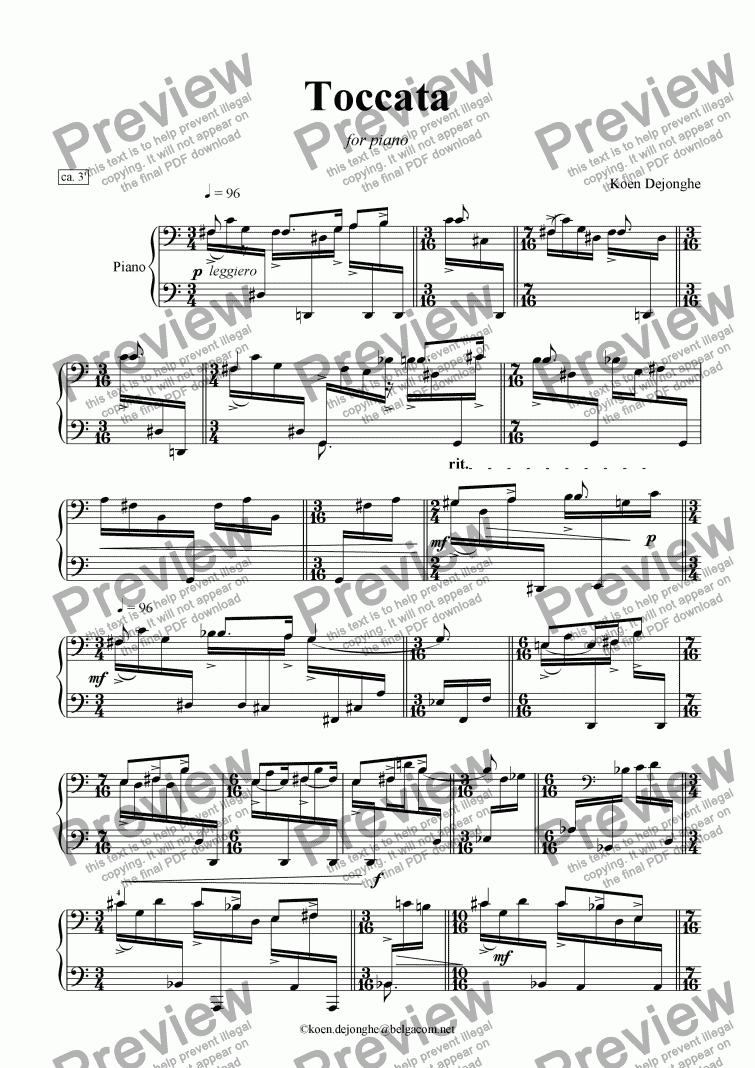 page one of "Toccata" for piano