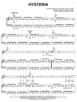 page one of Hysteria (Piano, Vocal & Guitar Chords (Right-Hand Melody))