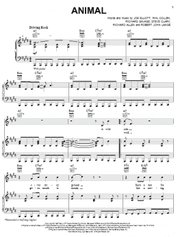 page one of Animal (Piano, Vocal & Guitar Chords (Right-Hand Melody))