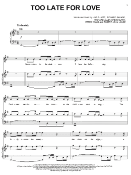 page one of Too Late For Love (Piano, Vocal & Guitar Chords (Right-Hand Melody))